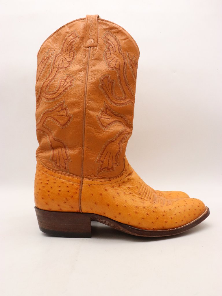 J Chisholm Brown Ostrich Exotic Leather Men's Size 10 D Cowboy Boots Pull On Usa
